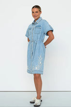 Simone Dress - 70's Blue - Floral Embroidery