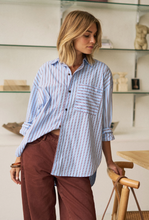 Peta Oversized Shirt - Sky Blue/Burgundy Stripe