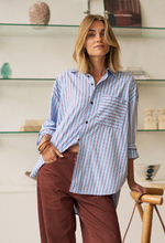 Peta Oversized Shirt - Sky Blue/Burgundy Stripe