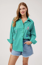 Mykonos Embroidered Strip Shirt - Green