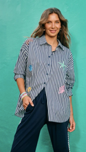 Mykonos Embroidered Stripe Shirt - Navy