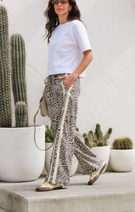 Relaxed Drawstring Pant - Leopard Linen Blend