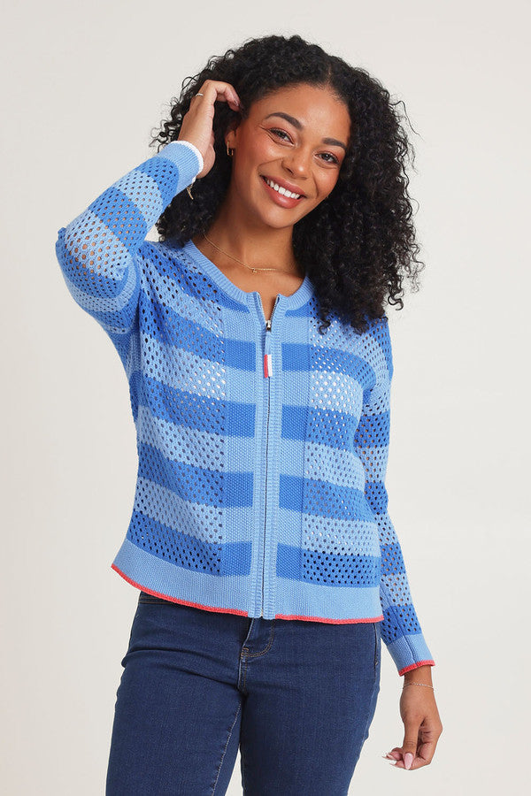Pointelle Zip Cardi Blue
