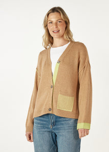 Birdseye Pocket Cardi - Camel