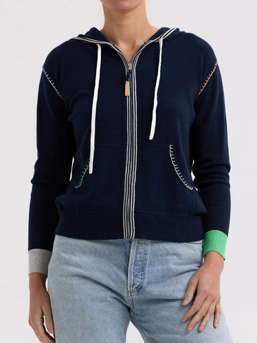 Heart Embroidery Hoodie - Navy