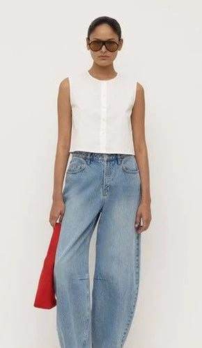 Cherri Button front top - white