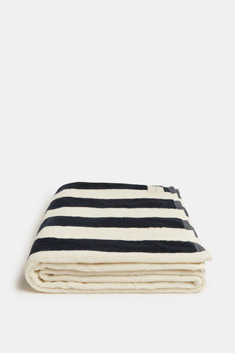 Wide Stripe Beach Towel - True Navy/White