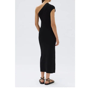 Elodie One Shoulder Knit Midi Dress - Black