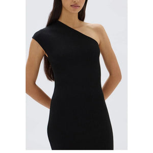 Elodie One Shoulder Knit Midi Dress - Black