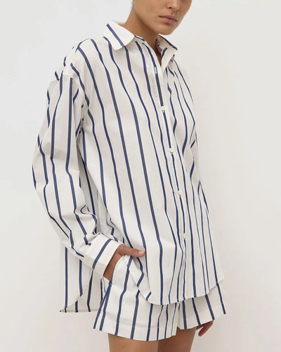Nara Stripe Long Sleeve Shirt - White/Navy