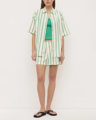 Agnes Stripe Short Sleeve  Shirt - Butter/Bright Green