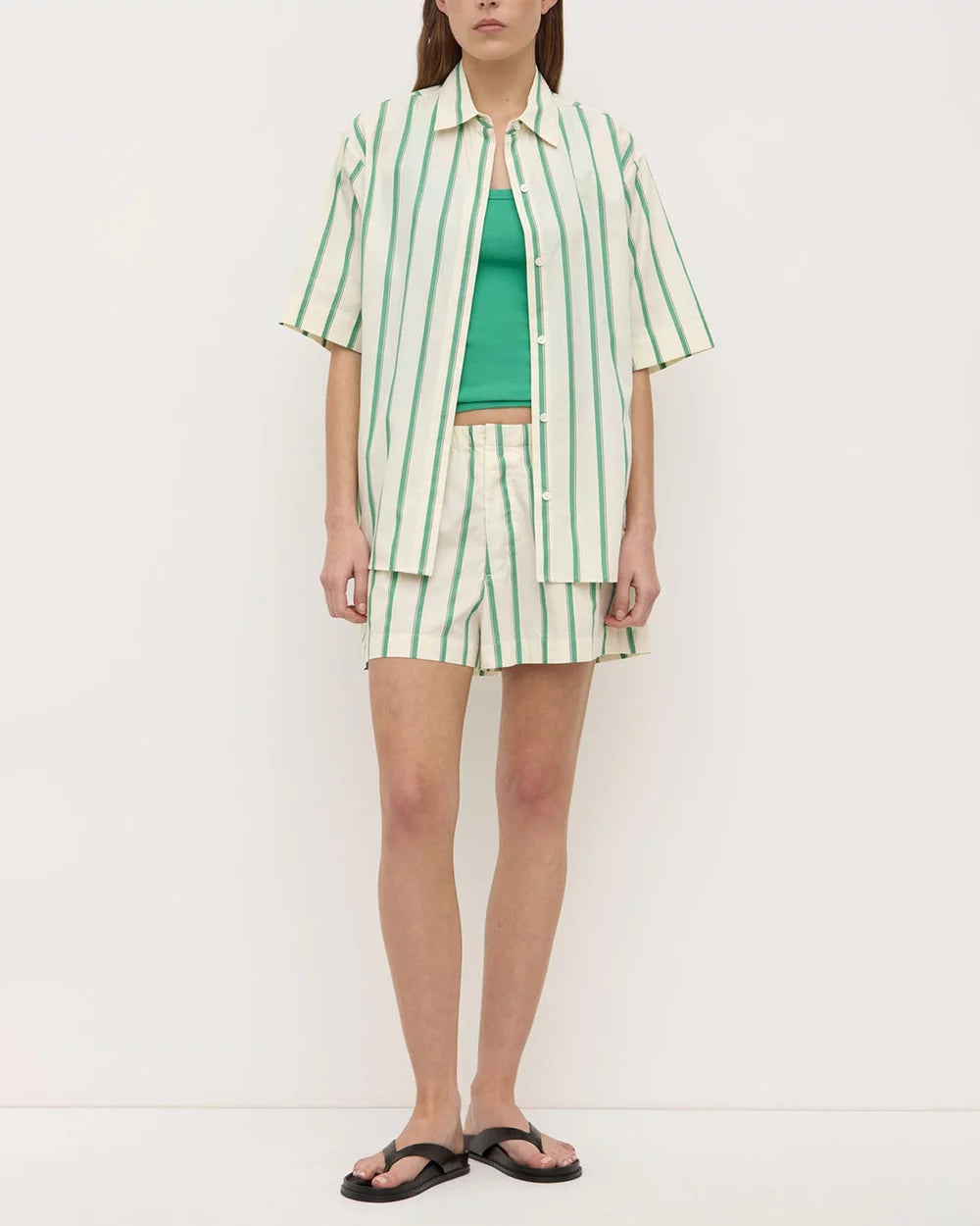 Agnes Stripe Short Sleeve  Shirt - Butter/Bright Green