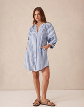 Crinkle Mini Dress - Fresh Cobalt White Stripe