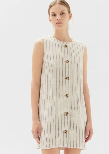 Coralie Linen Mini Dress - Oat Stripe