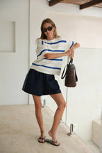 Nellie Boxy Knit Tee - Milk/Klein Blue Wide Stripe