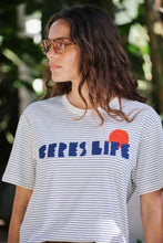 Stevie Slouchy Tee - Milk Prussion Stripe/Desert Sun