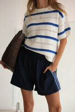 Nellie Boxy Knit Tee - Milk/Klein Blue Wide Stripe