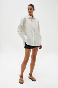 Everyday Poplin Shirt Biscuit Fine Stripe