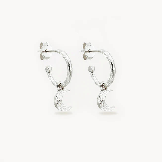 Waning Crescent Hoops Silver