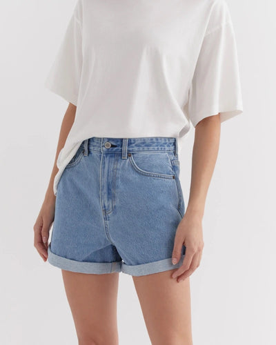 High Waist Rolled Hem Short Light Indigo