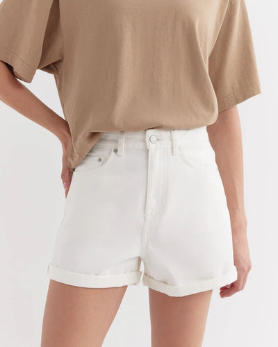 High Waist Rolled Hem Short Antique White